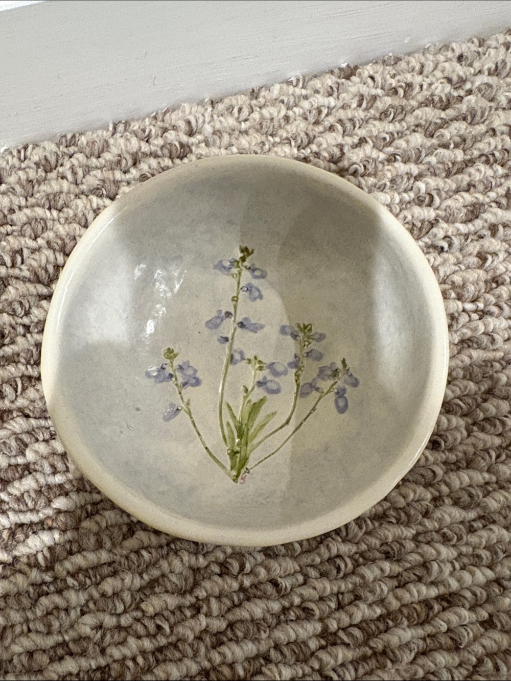 Salt Marsh Pottery Handcrafted Cream Ceramic Bowl with Lavender Floral Design